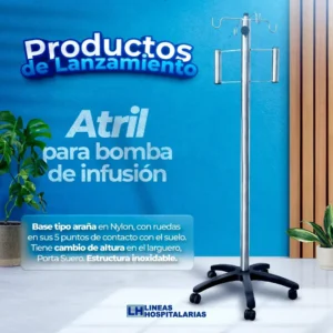 Atril Bomba de Infusión Inoxidable con Araña en Nylon y Ruedas