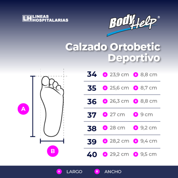 Tabla de medidas, Calzado ortoberic deportivo