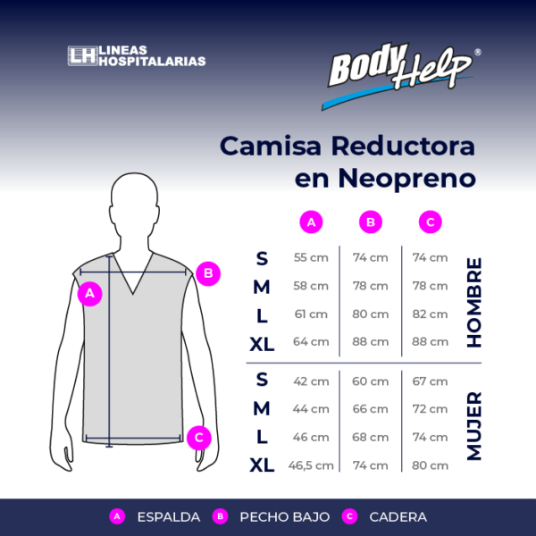 Tabla de medidas, Camisa reductora en neopreno