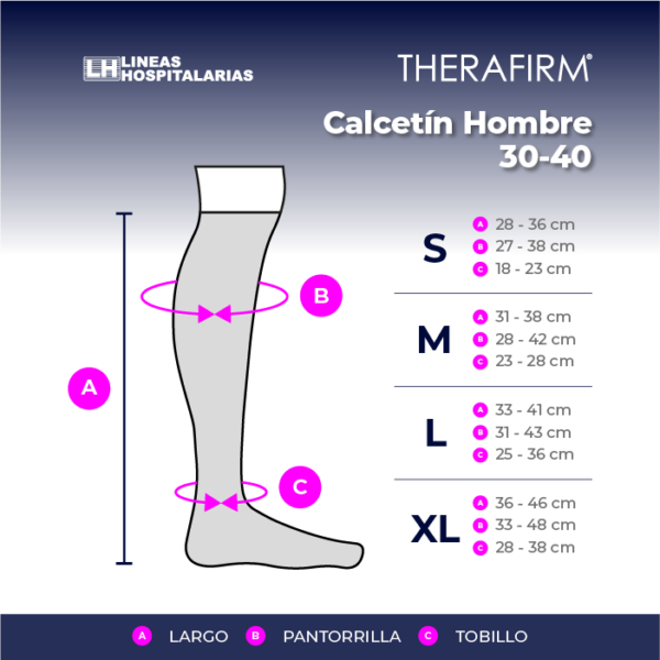 Tabla de medidas, Calcetín hombre 30-40
