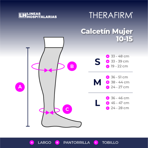 Tabla de medidas, Calcetín mujer 10-15