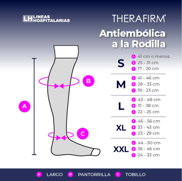 Tabla de medidas, Anti embólica rodilla