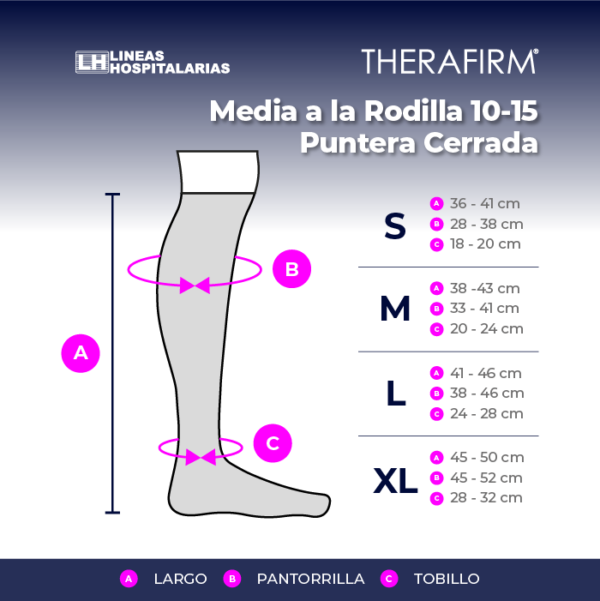 Tabla de medidas, Media la rodilla 15-20 Puntera Cerrada