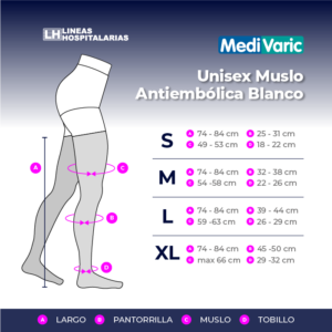 Unisex Muslo Antiembólica Blanco Medivaric
