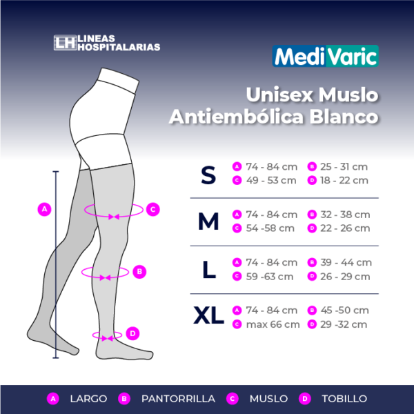 Unisex Muslo Antiembólica Blanco Medivaric