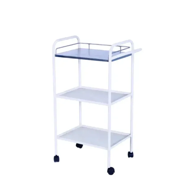 Mesa de Curaciones Pintada de Tres Bandejas con Bandeja Superior Inoxidable