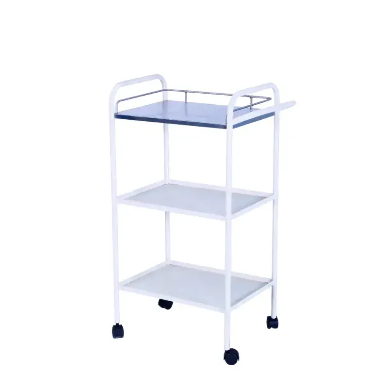 Mesa de Curaciones Pintada de Tres Bandejas con Bandeja Superior Inoxidable