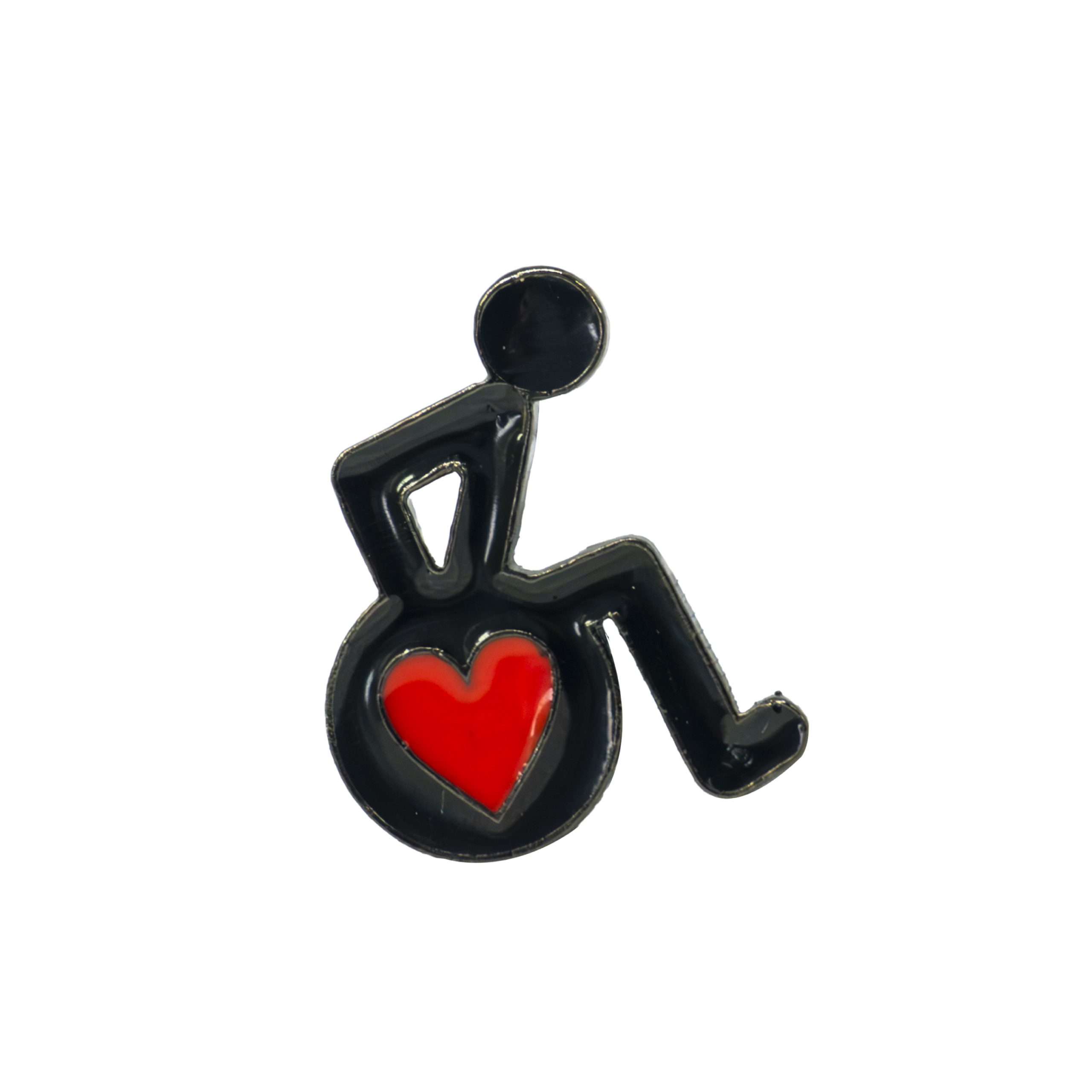 Pin Paciente en Silla de Ruedas Color Negro con Corazón Rojo en Rueda