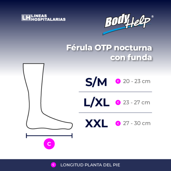 Tabla de medidas, Férula OTP nocturna con funda