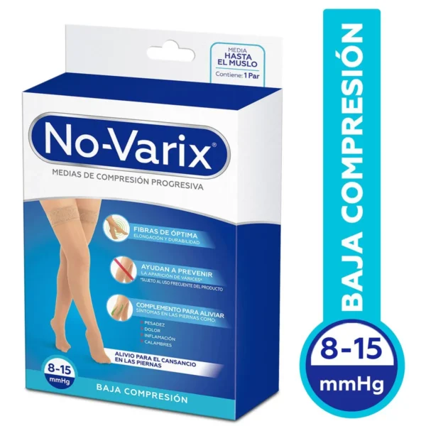 Media Al Muslo Novarix 8-15 MMHG Transparente Banda Siliconada Beige