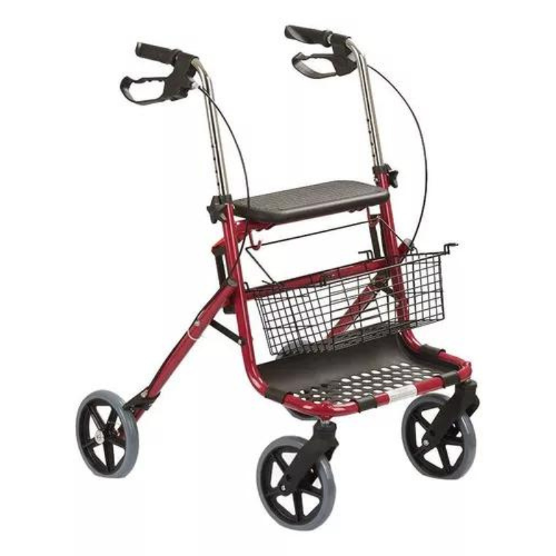 Caminador Rollator en Acero Rojo con Canastilla