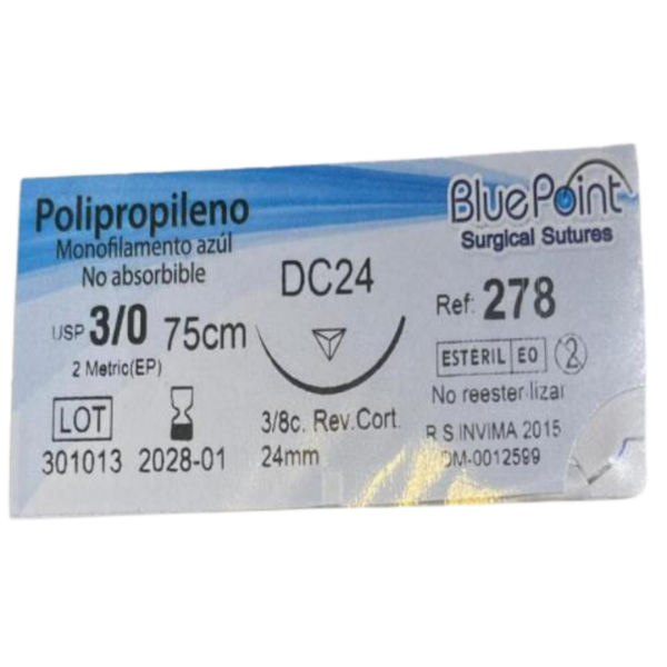 Tamaño Sutura de Polipropileno Azul Monofilamento
