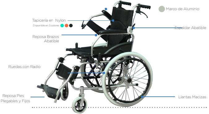 Silla de Ruedas Estandar en Aluminio con Apoya Brazos Abatible